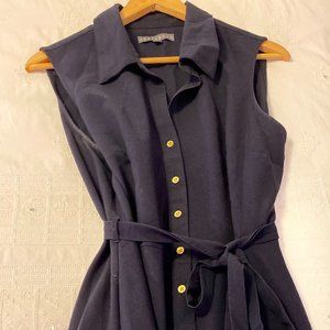 Flattering Button Up Navy Sleeveless Dress